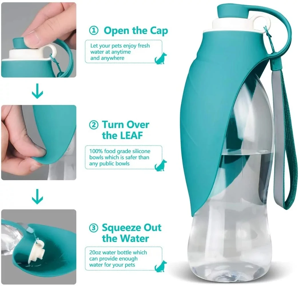 
Portable Leaf Shaped Pet Dog Water Bottle Dogs Outdoor Drinking Fountains For Travel Silicone Dog Drinking Bottle 