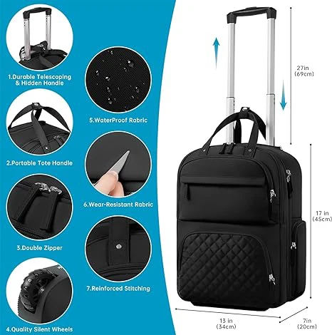 17 Inch Water Resistant Rolling Suitcase for Travel Underseat Multi-functional Carry On Suitcase Portable Work Suitcase