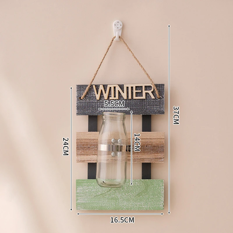 Farmhouse Rustic Glass Wooden Wall Vertical Planter Flower Plant Pot Wall Decor Pendant Wall Hanging Vase