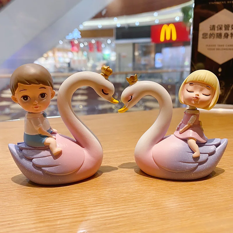 BaiMao 2pcs /pair swan girls and boys design modern statues home decoration desktop lovers resin crafts