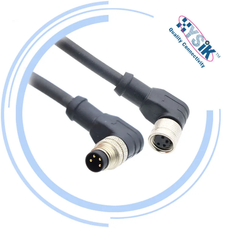 M8 double ended plug in connector 4pin elbow PVC PUR jacket 1m 2m Custom length  female and male cable connector