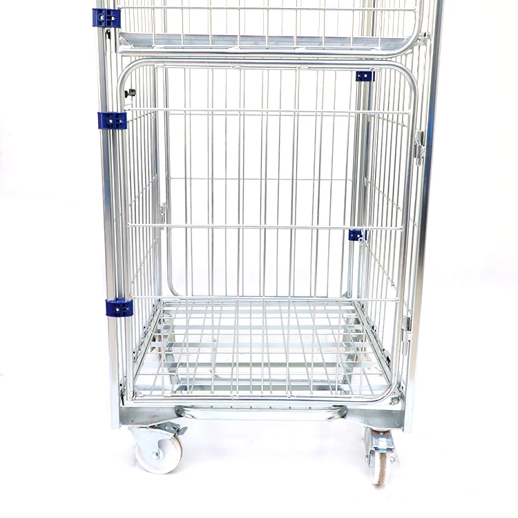 Складная металлическая сетчатая тележка с колесиками для хранения промышленным логистическим складом