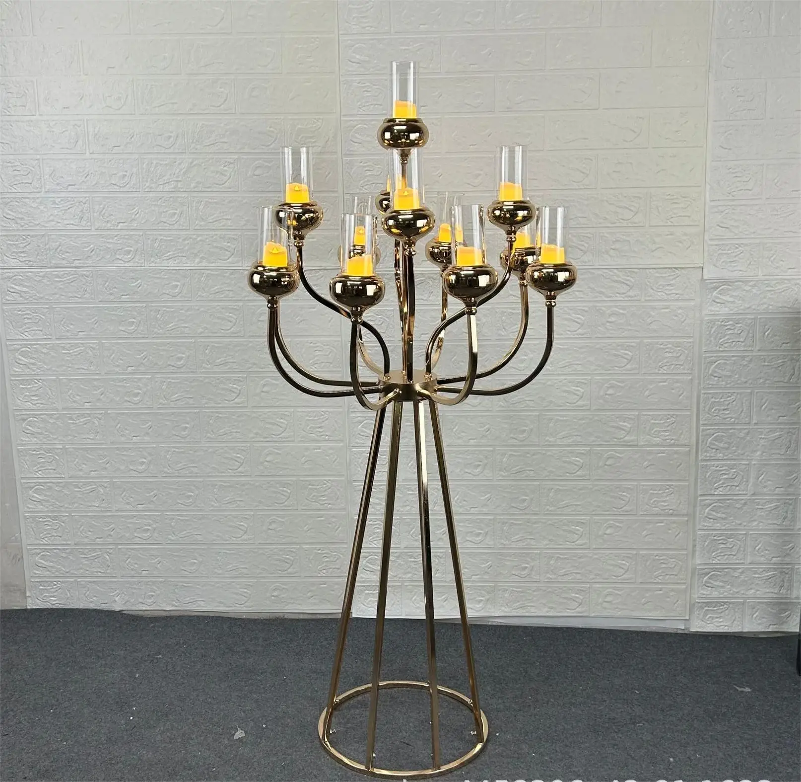 Luxury metal gold candle stick holder decorative 10 arms tall candelabra for wedding table centerpieces