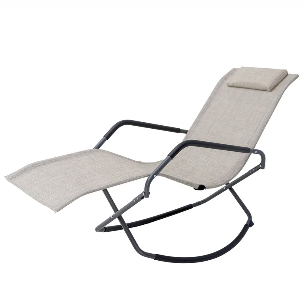
Armchair Lounge Outdoor Sunlounge Textilener Teslin Fabric Steel Tube Rice White Chaise Rocking-chairs with Pillow 
