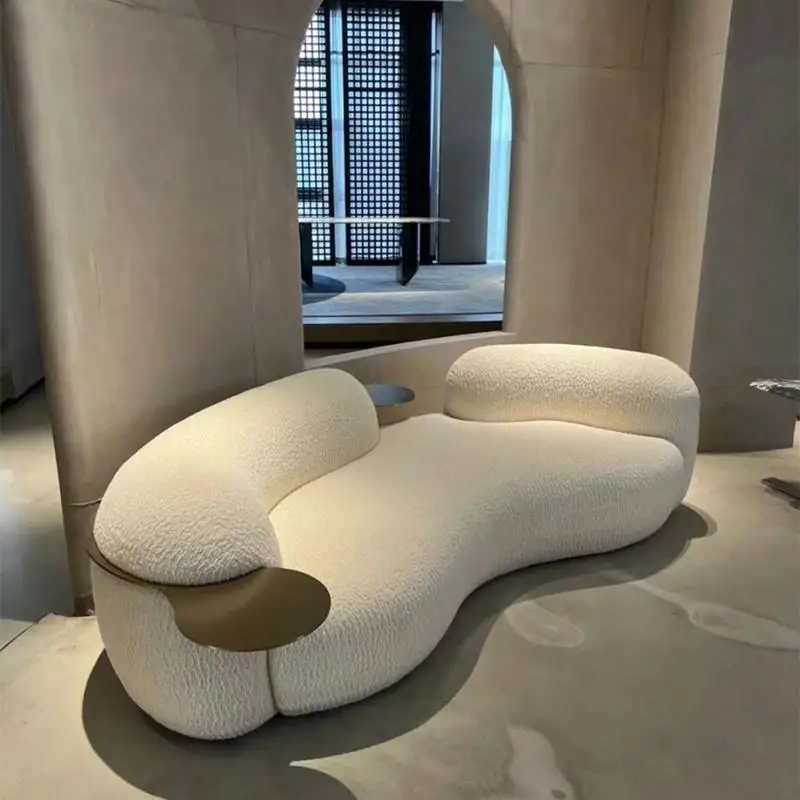 Pea sofa cream style Italian minimalist light luxury curved cashew lamb velvet mesh red designer fabric sofa