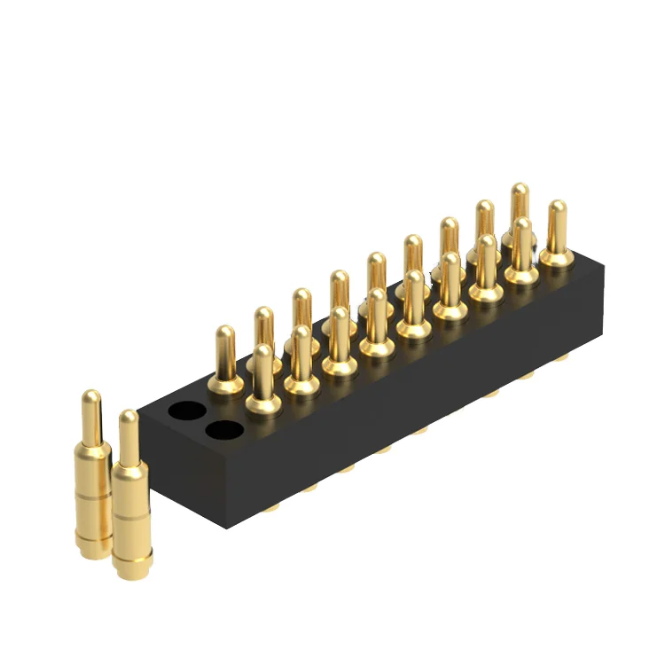 1.27mm pitch Dual Row H2.0mm Straight SMT type Male Gold-Plated Brass spring loaded pogo pin connector
