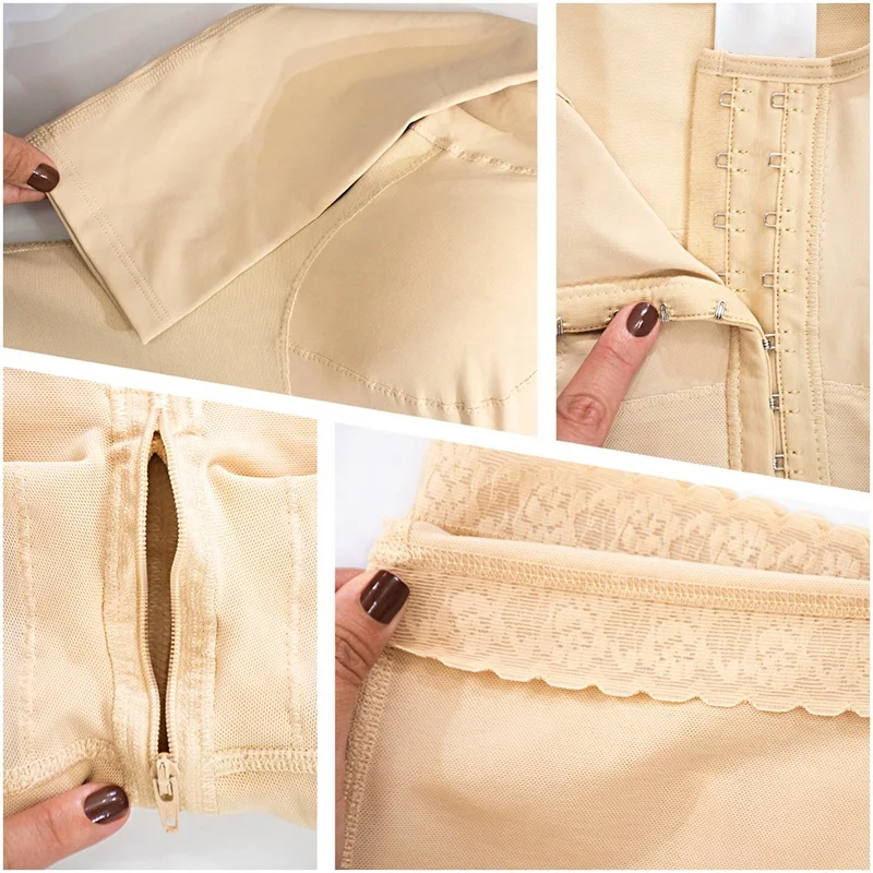 Hot Selling  Colombianas Long Sleeves Girdle Tummy Control Women Shapers Stage 2 Full Body Shapewear With Sleeves Body Suit