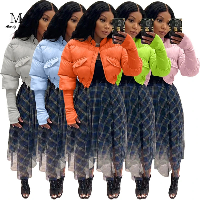 High Quality Casual Ladies Puffer Coats Patchwork Long Sleeve Zipper Outwear Warm Fall Winter Clothing Women Short Bomber Jacket