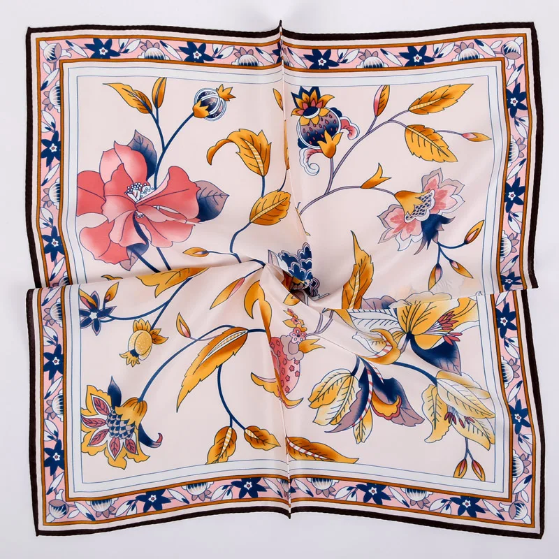 Custom Designer Luxury Elegant Screen Printing Square 52x52cm Satin Shawl Chinese Printed 100% Silk Scarf