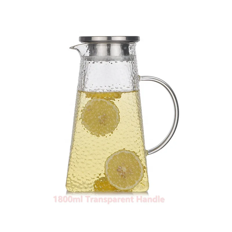 Newly Designed 1800ml 60oz Heat Resistant Cooler Jug Water Pitcher Borosilicate Glass Water Pitcher With Handle