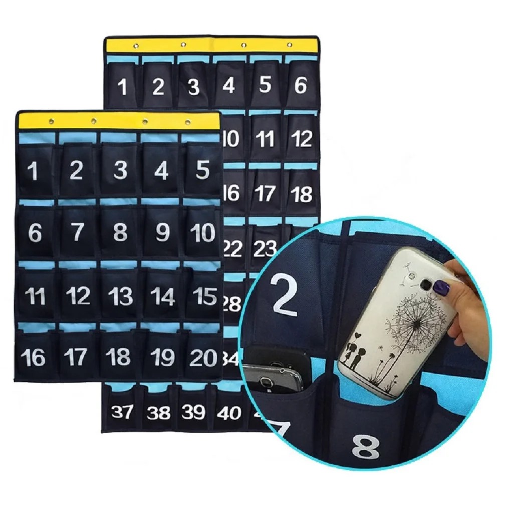 Pocket Chart For Cell Phones with 30 pockets Hanging Cell Phone Organizer for Classroom or Office