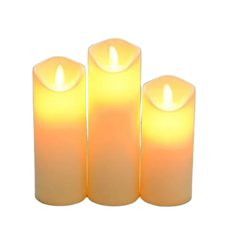 
Best Sale Battery Operated LED Flameless plastic Pillar Candles in Cream with flickering wick 