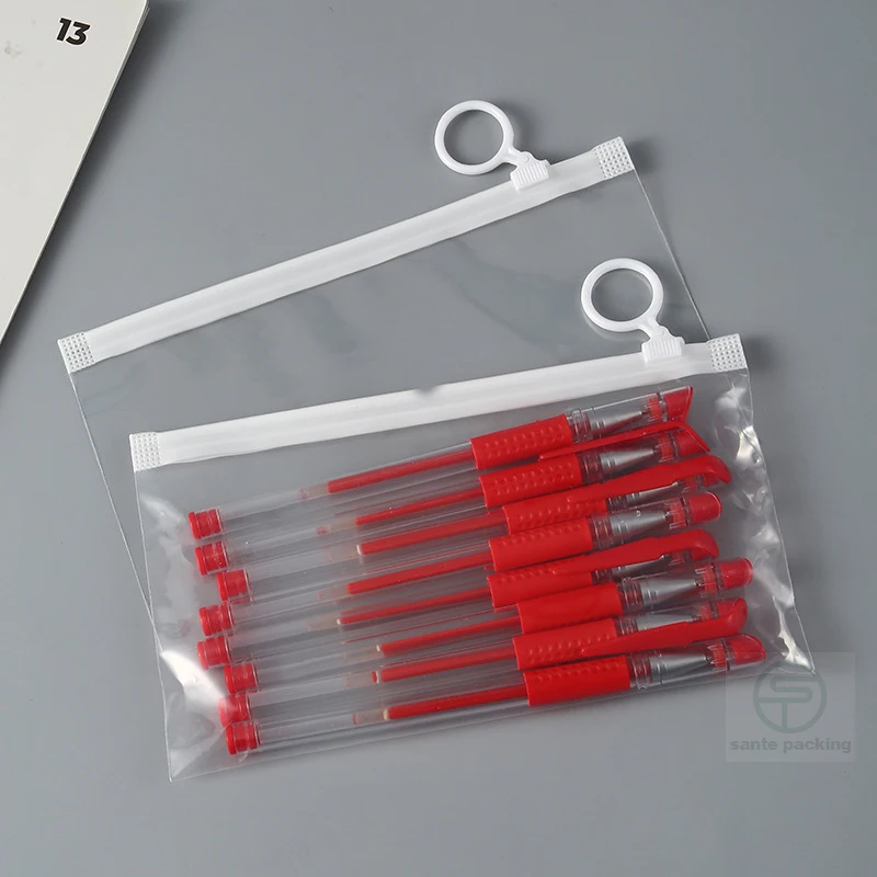 Custom Transparent PE Pencil Rubber Ruler  Band Packing Zipper Bag