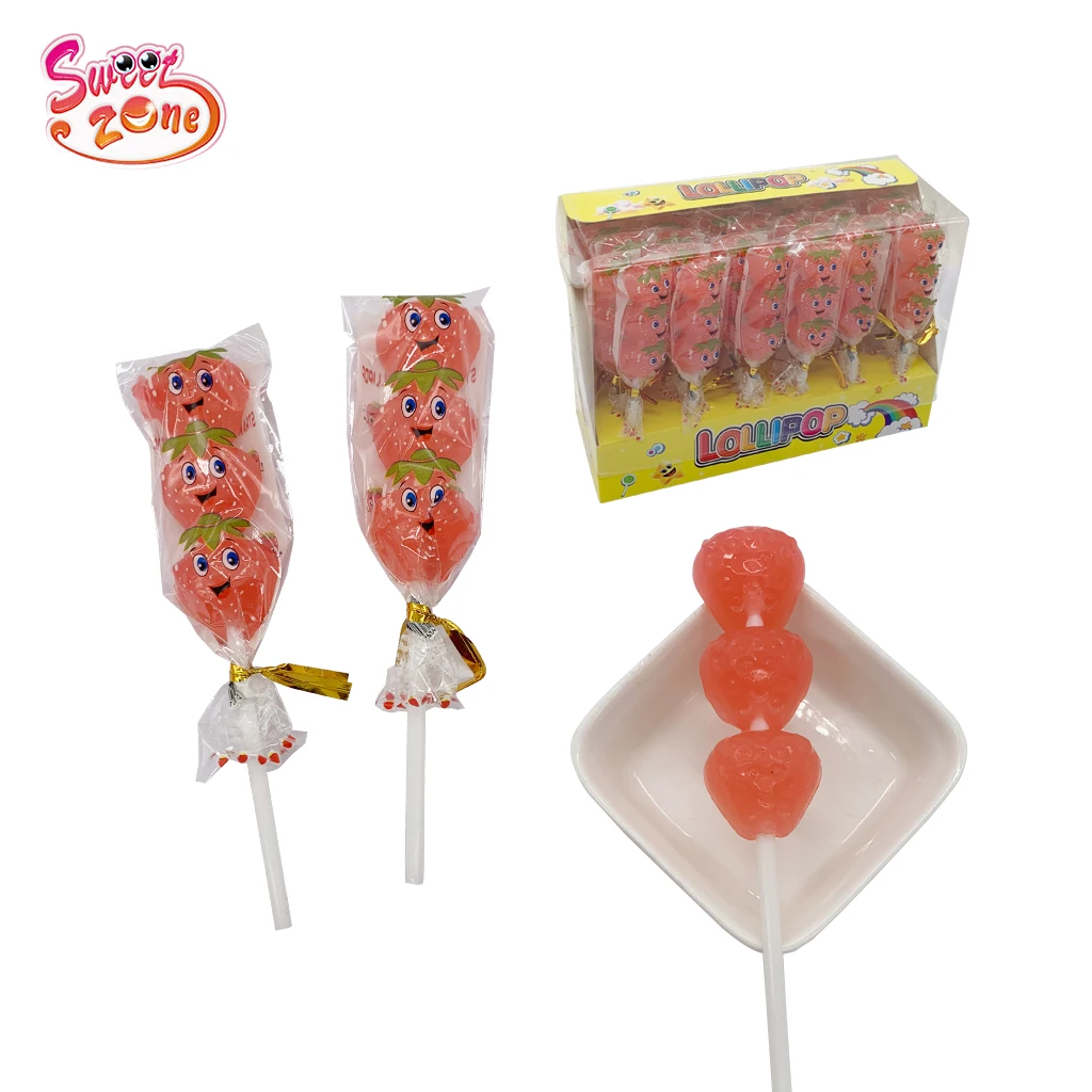 Factory price Fruit flavor Strawberry shape Stick Sweet Lollipop