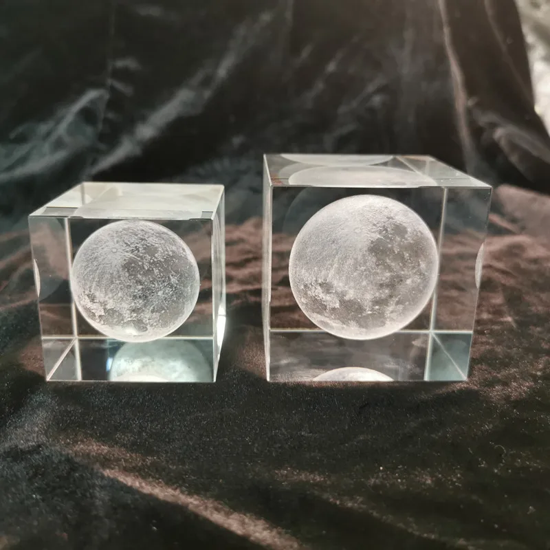 Ramadan moon 3d carved crystal square nightlight solid wood base company commercial led light luminous crystal led light