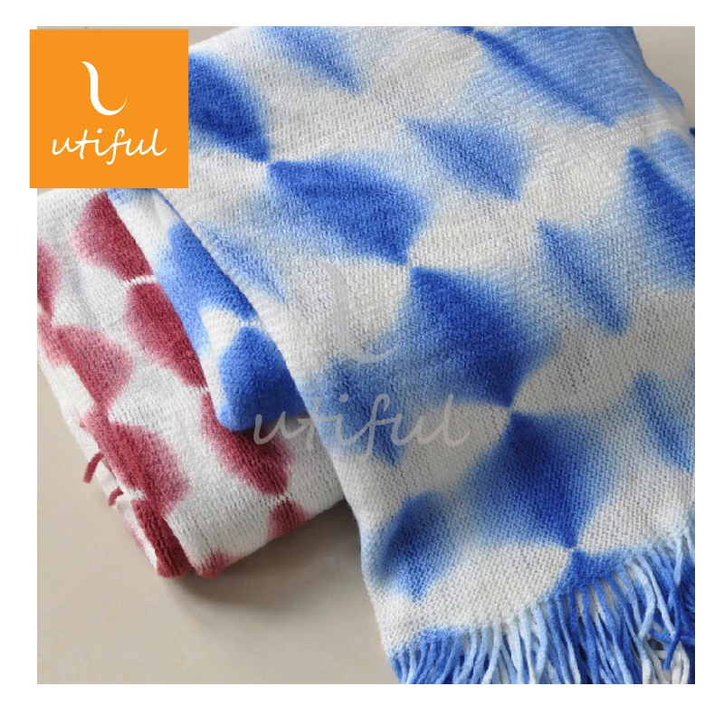 Hot Popular Tie Dyed Sofa Throw Tassels Ethnic Handmade Cotton Throw Blanket Indigo Wrap Blanket Decorative Bed Runner