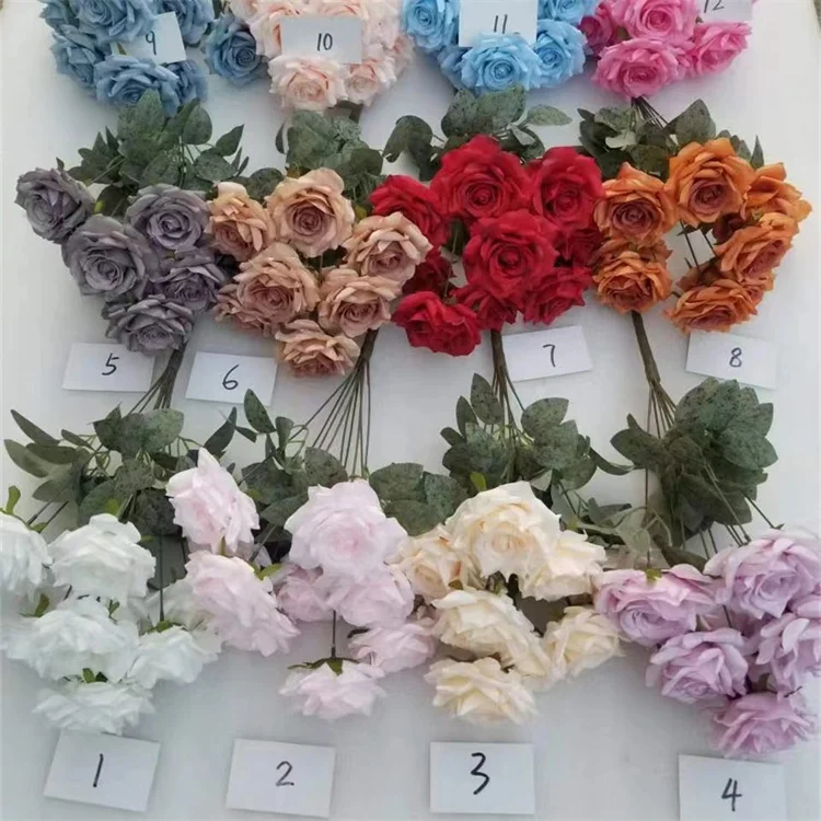 High Quality C-1498  Artificial Silk White Diamond Rose Bouquets Flower  Backdrop For Wedding Decoration