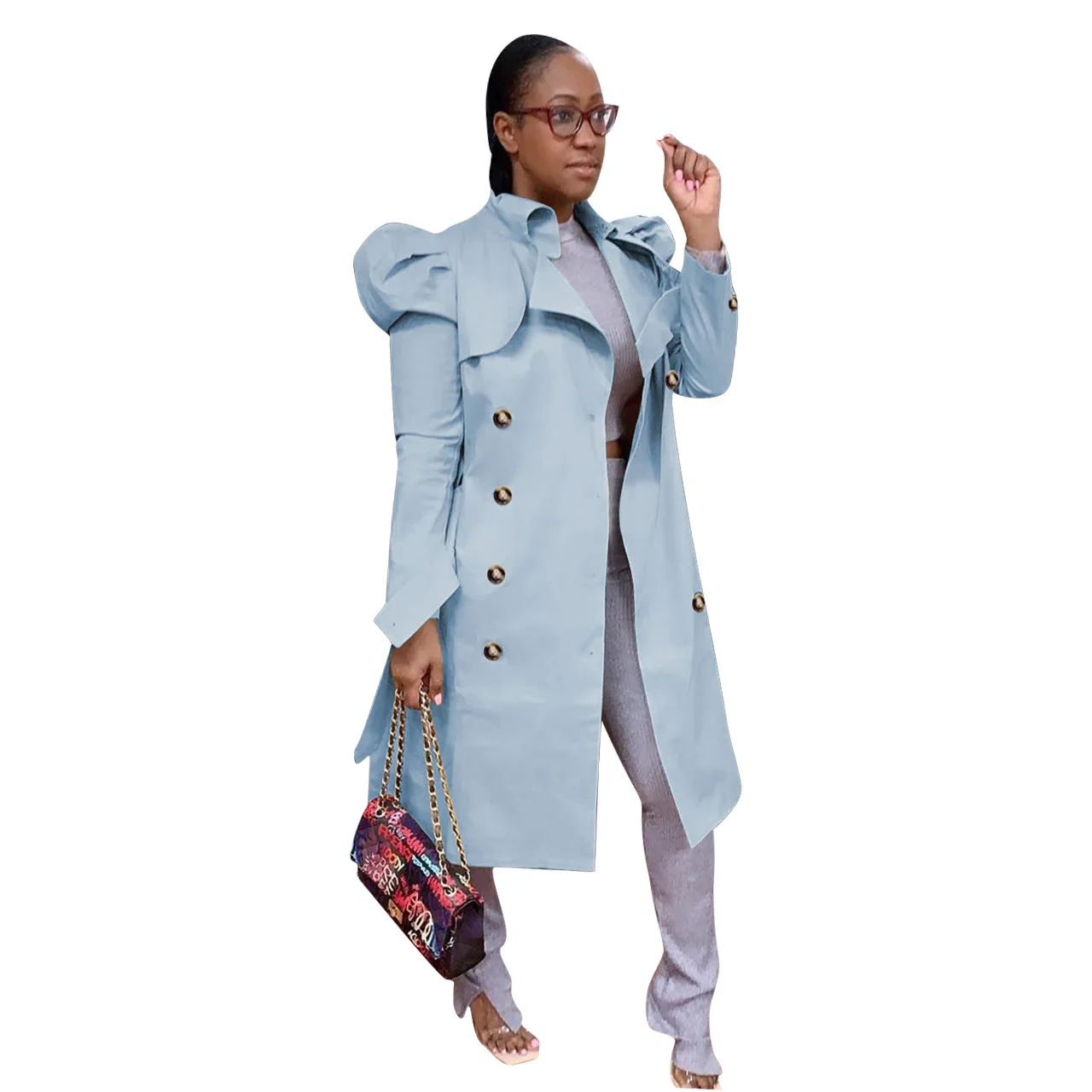
Fashion Solid Petal Long Sleeve Button Women Jackets And Coats 2020 Winter Trench Coat For Women Ladies Trendy 