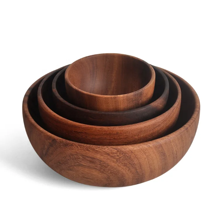 2023 Natural Solid Wood Handcrafted Tableware Mixing Salad Cereal Wooden Bowl for daily use