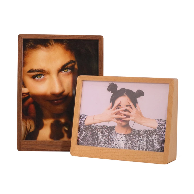 8 Inch Wood Tabletop Photo Frame Card Display Holder Trapezoidal Picture Frame Double-sided Transparent With Acrylic Glass Cover