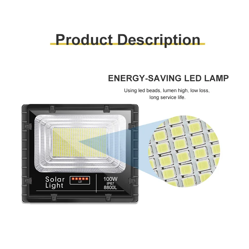 JD Chinese Supplier 100W Outdoor Aluminum Lamp Solar Flood Light With Power Display