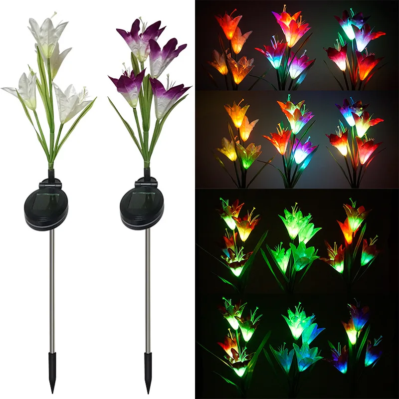 Outdoor Solar Garden Stake Lights Solar Powered Lights Lily Flower Multi-Color Changing LED Solar Landscape Light