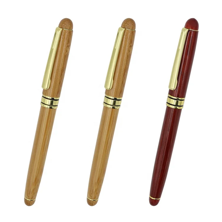 Luxury wooden fountain pen high quality natural Bamboo rose wood  gold trim fountain gift pen