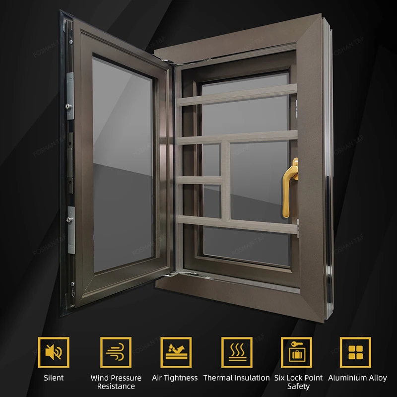 Custom Casement Window Thermal Break Aluminum Insulated Double Glazed Windows For Home