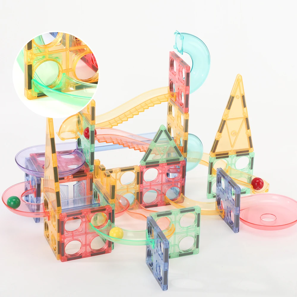 KEBO Hot Sale 108 pcs 2024 New OEM ODM custom mini  marble run set Magnetic Toys construction building blocks tiles for kids