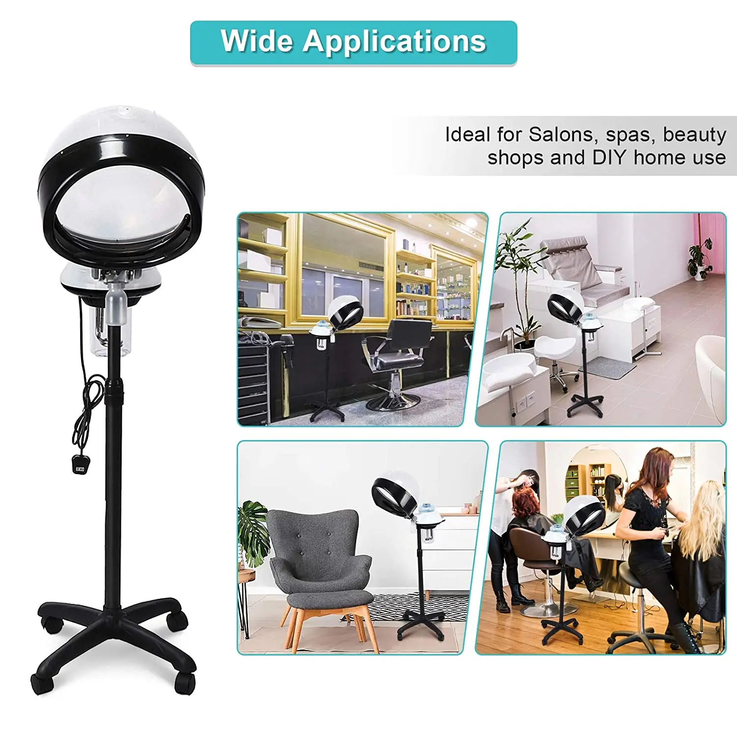 adjustable professional hair color steamer for beauty salon use with rolling stand