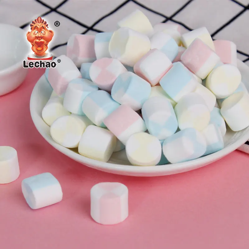 Christmas Marshmallow Candy Manufacturing 20g Colorful Roll Shape Cotton Candy Delicious Sweet Snack Halal Marshmallow Bar