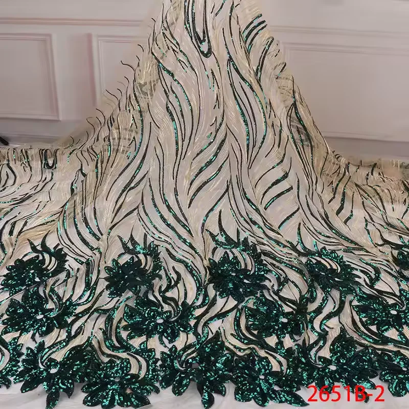 Luxury Sparkling Sequins Lace Fabric Golden Net Floral French Embroidery Tulle Sequin Lace Fabrics