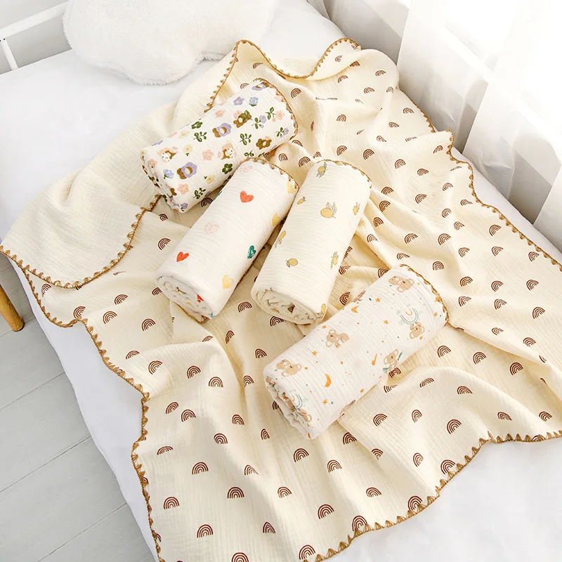 High-quality Cartoon Printed Four-layer Crepe Blanket air Conditioner Summer Cool Quilt Newborn Summer Gauze Blankets