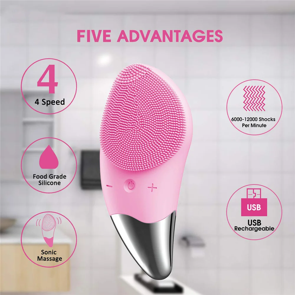 Sonic Facial Cleansing Brush(6 Adjustable Speeds) Silicone Face brush with Heated Massage Helps Open pores USB