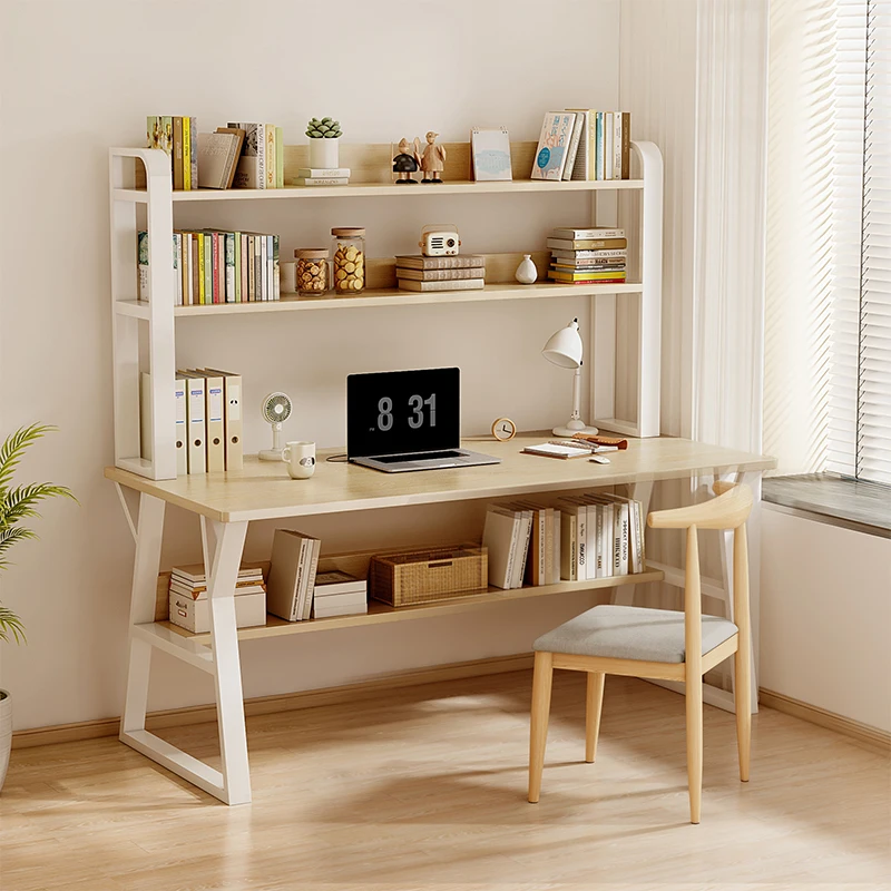Steel wood desk computer home with bookshelf integrated computer desks simple bedroom study office computer desk