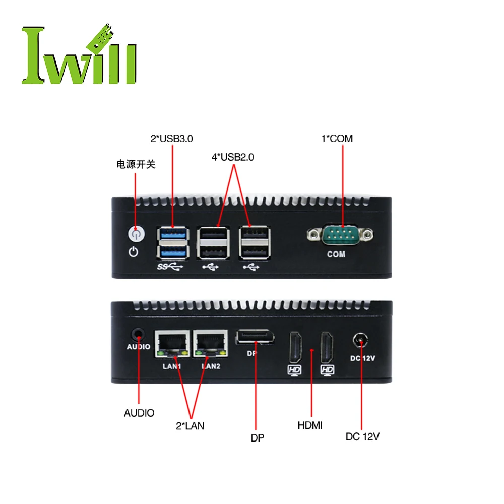  Мини-компьютер IWILL nano N3160 quad core без вентилятора с