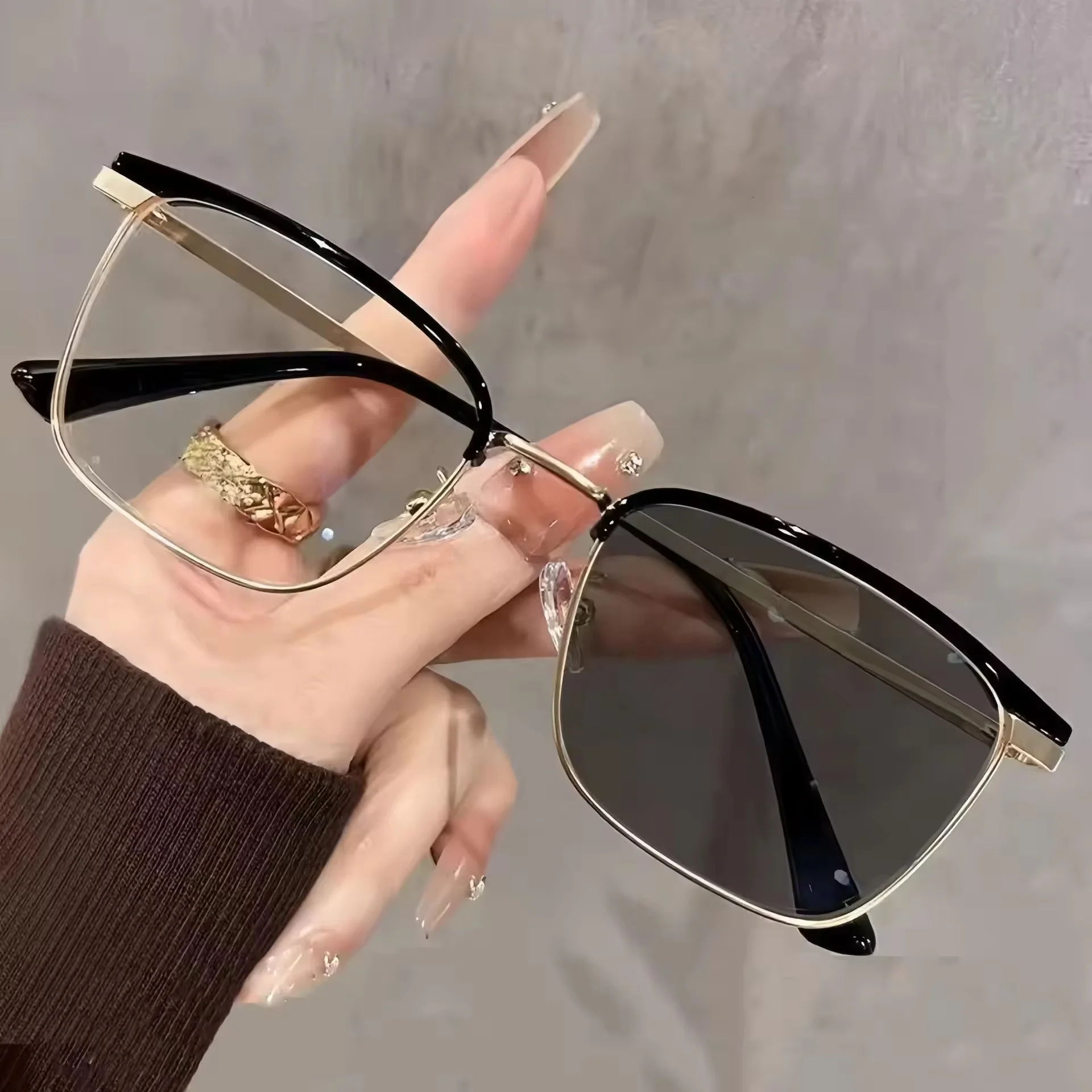 2in1 Sunglasses Photochromic Double Beam Anti Radiation Eye Glasses for Men Women Anti Blue Light Eye Protection Eyeglasses
