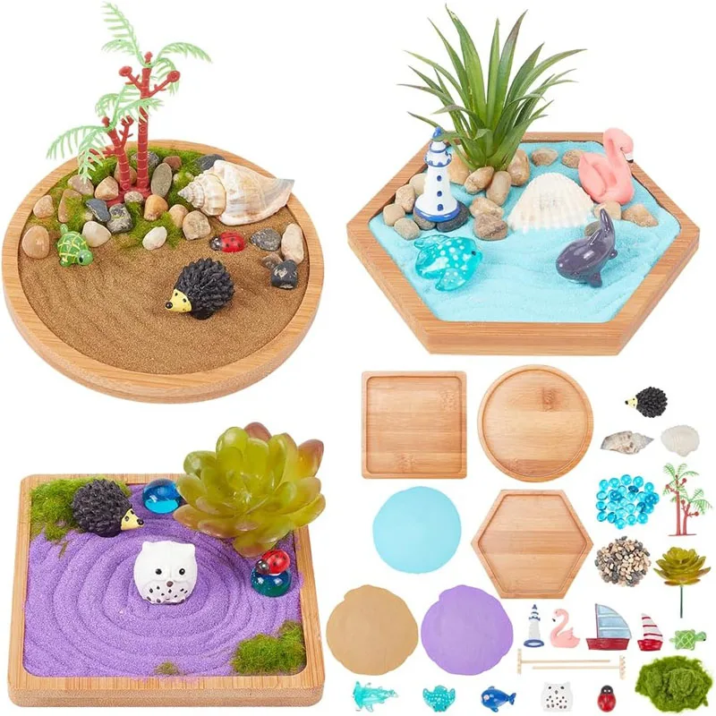 Japanese Miniature Zen Garden Kit Miniature Ocean Beach Sandbox Decorations Mini Zen Garden Accessories for Home Office Desktop