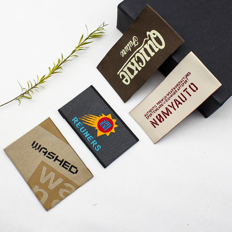 Stick on size heat transfer custom brand labels luxury woven label care labels for clothing
