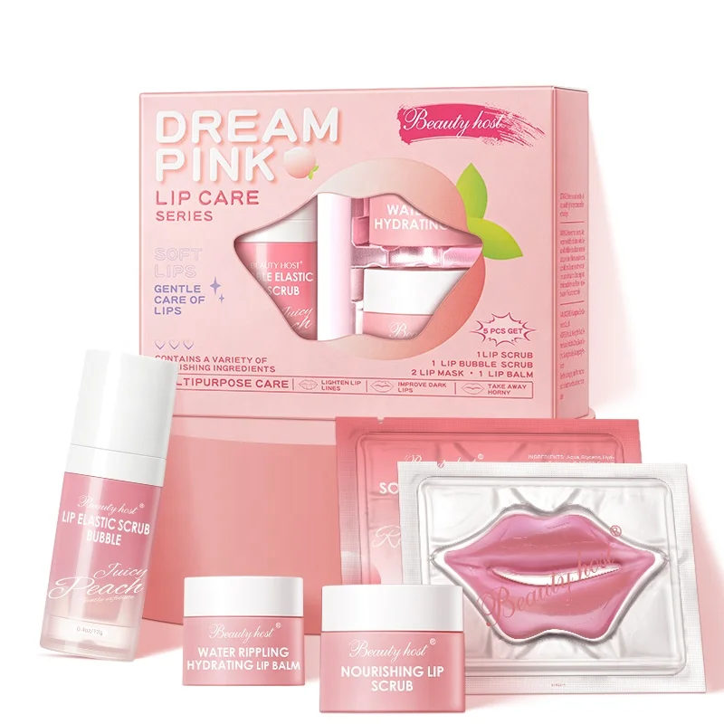 High Quality Natural Pink Beauty Lip Care Kit Gift Box Set Whitening Exfoliating Dead Skin Remove Moisturizing Lip Care Set