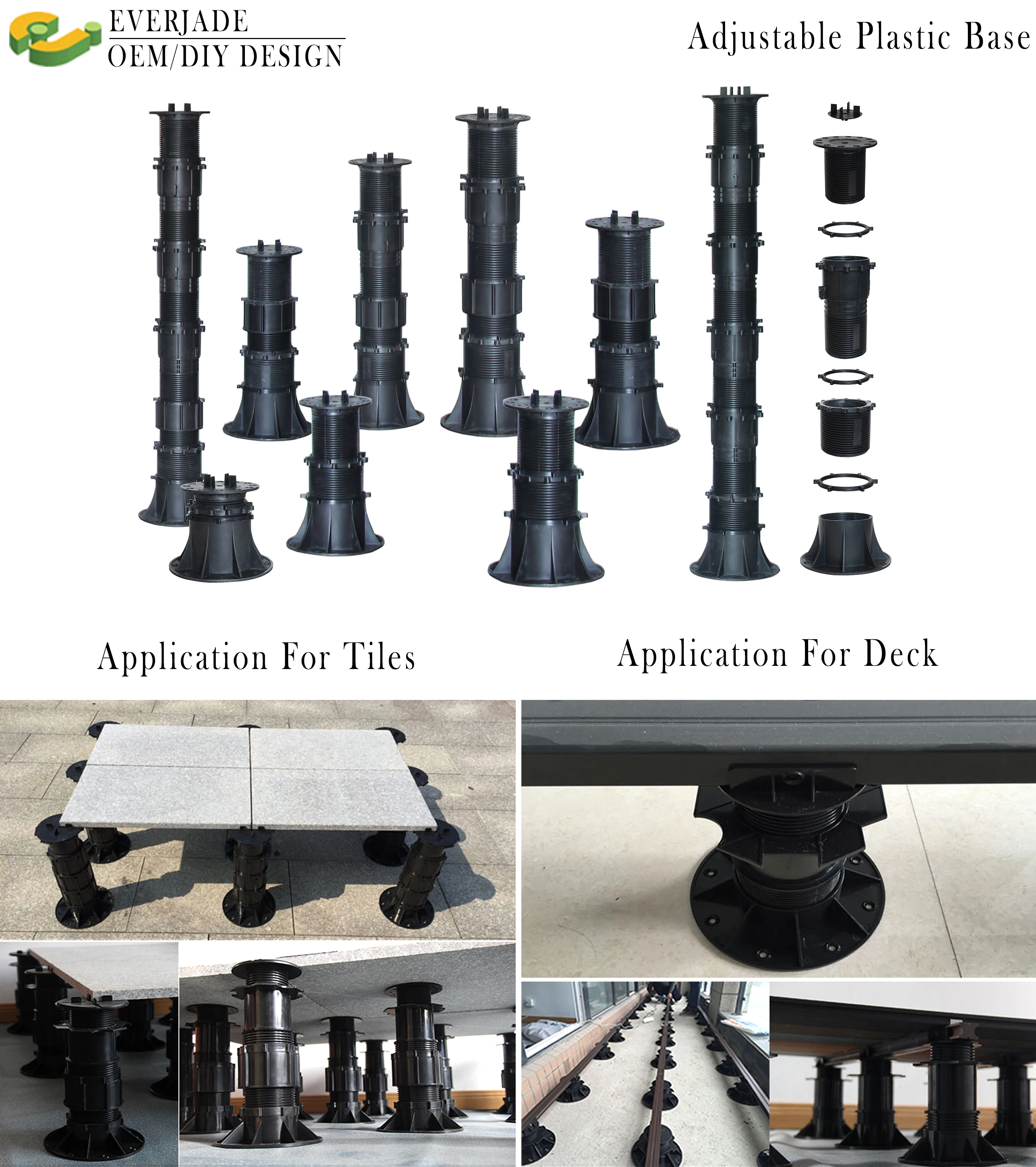 Everjade Hot Sell Adjustable Paver Plastic Pedestal Base