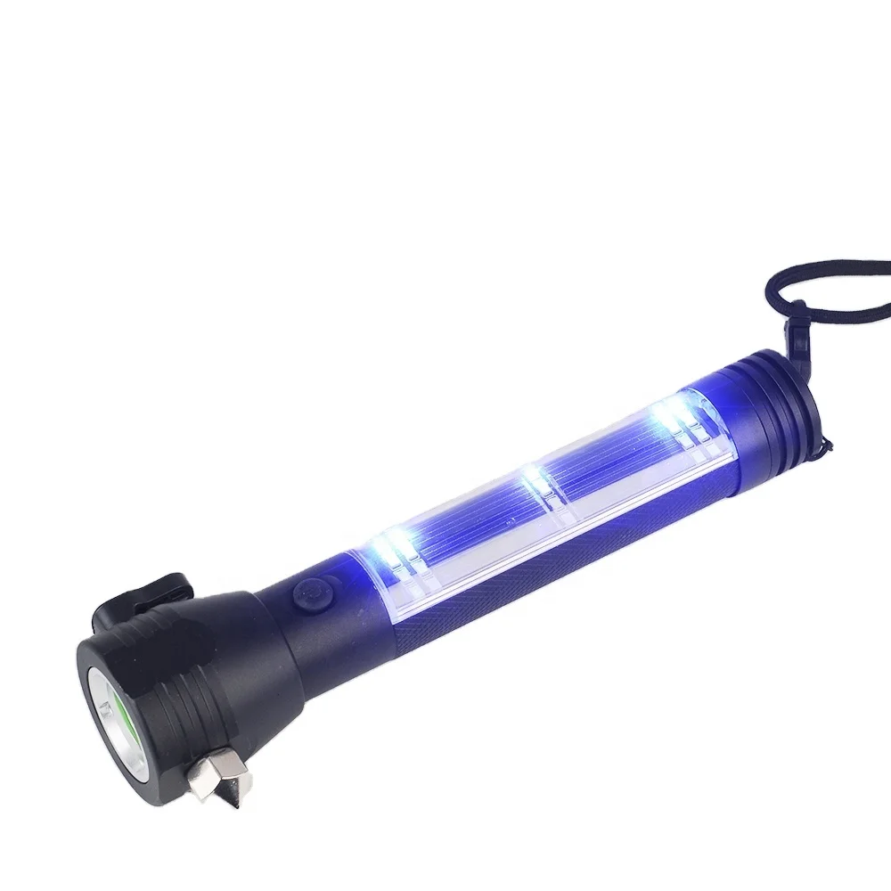 Multifunctional Emergency Use USB Rechargeable Solar LED flashlight With Safety Hammer And Compass