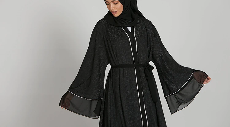 OEM long sleeve solid modest dress with high quality chiffon for women muslim loose robe open abaya dress islamic clothing