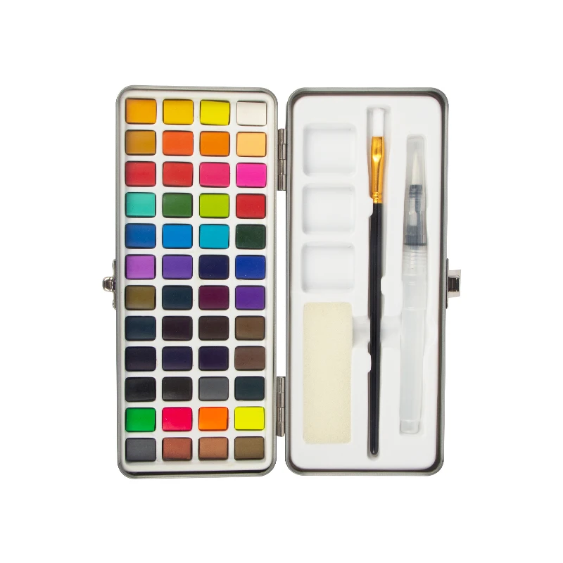 48-Color Watercolor Paint Set with Water Brush Pens & Drawing Pencil Starter Kit for Canvas Painting