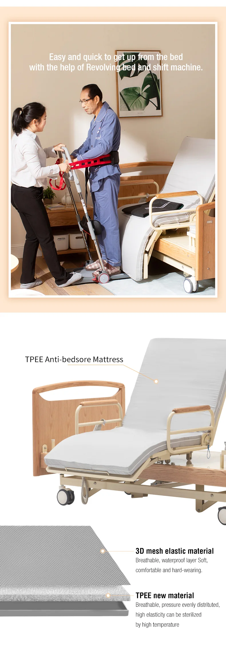 Wood Folding Smart Home Multi Function electric mobility care bed