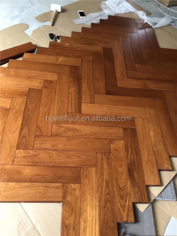 T&G herringbone parquet teak solid wood floor