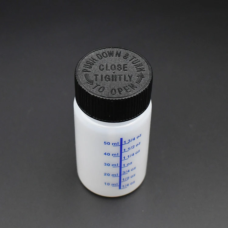 Custom Repair Car Paint 50ml HDPE Natural Color Touch up paint bottle pen with Scale Measuring With Child Resistant Brush Caps