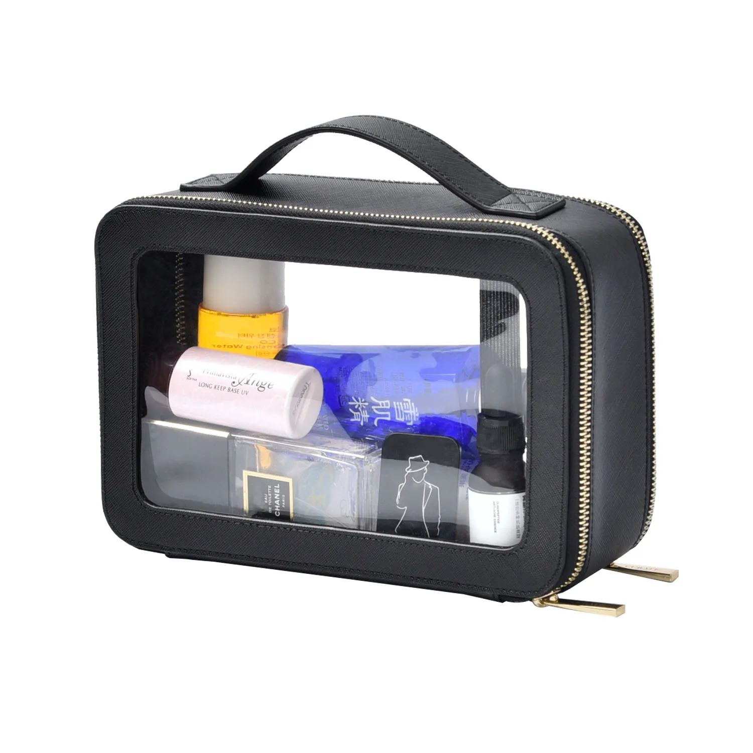 
HZB-13 wholesale 2 zipper open travel makeup pouch leather cosmetic hard case bag 