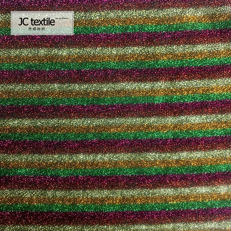 Good quality fashion design knitted yarn dyed polyester lurex ribbed fabric