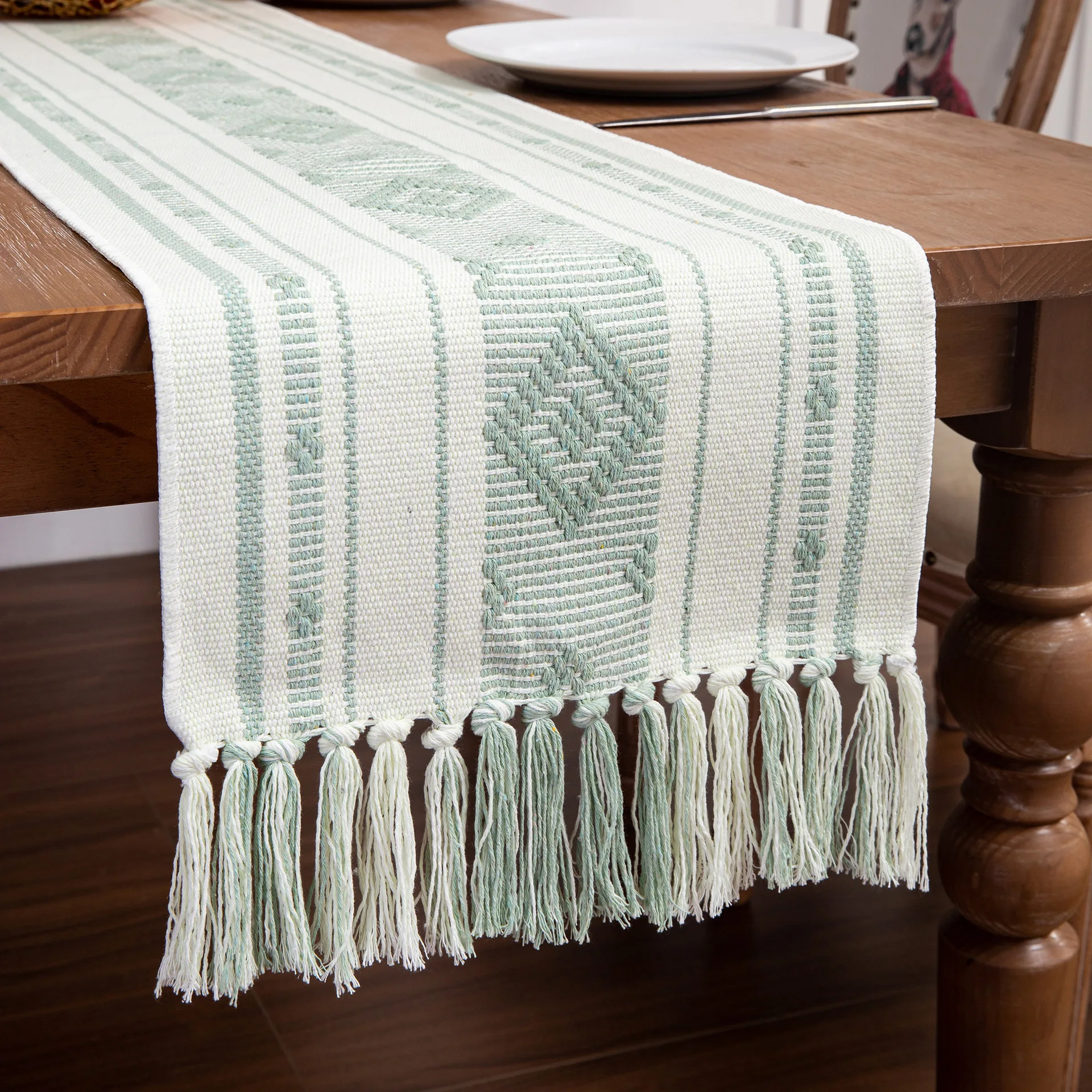 Buti Cotton flax tassel table runner country strip table runner decoration festival wedding table runner
